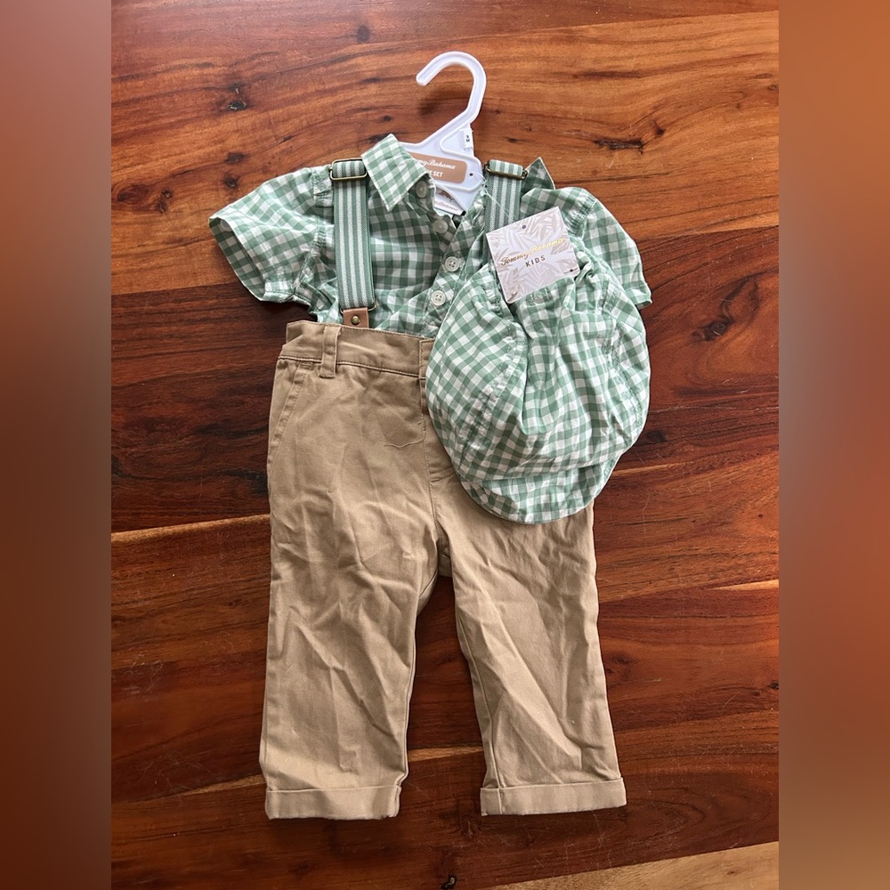 NWT Tommy Bahamas 3 piece set matching outfit with hat and suspenders